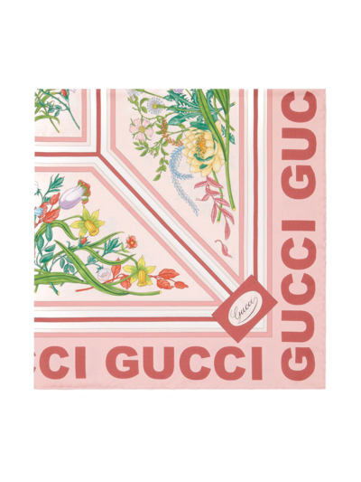 Shop Gucci Pink Floral Print Silk Scarf