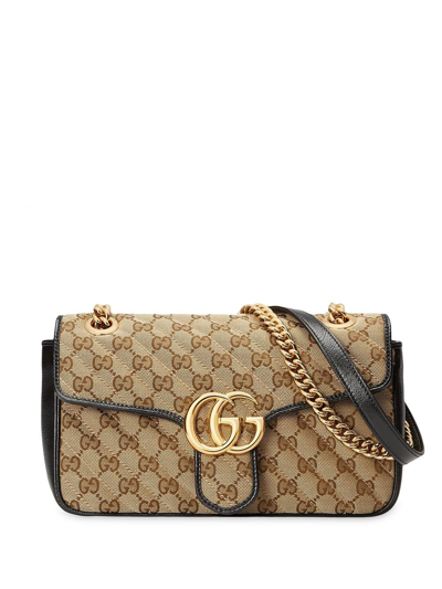 Shop Gucci Neutral Gg Marmont Small Canvas Shoulder Bag In Neutrals
