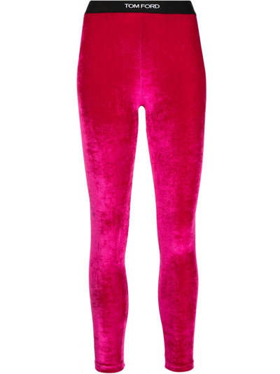 Shop Tom Ford Logo Waistband Velvet Leggings - Women's - Polyamide/spandex/elastane/viscose In Pink