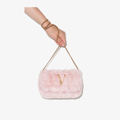 Shop Versace Pink Virtus Faux Fur Shoulder Bag