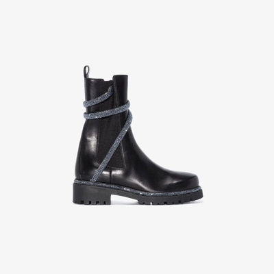 Shop René Caovilla Cleo 30 Crystal Leather Chelsea Boots - Women's - Leather/rubber In Black