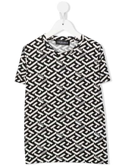 Shop Versace Black And White La Greca Print T-shirt
