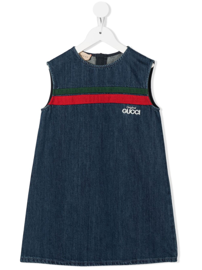 Shop Gucci Kids Blue Stripe Trim Denim Dress