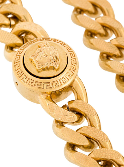 Shop Versace Man's Golden Metal Chain Bracelet With Logo In Metallic