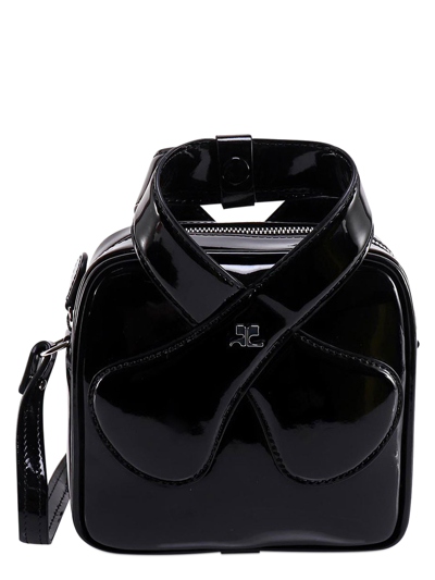 Shop Courrèges Alternative Material To Leather Handbag With Patent Effect In Black
