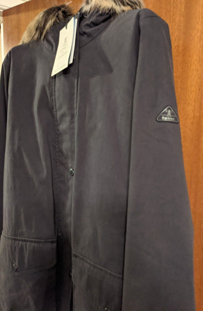Pre-owned Barbour Leathes Waterproof Longline Hood Parka Coat(size 12)21" Ptp(navy)rrp£259