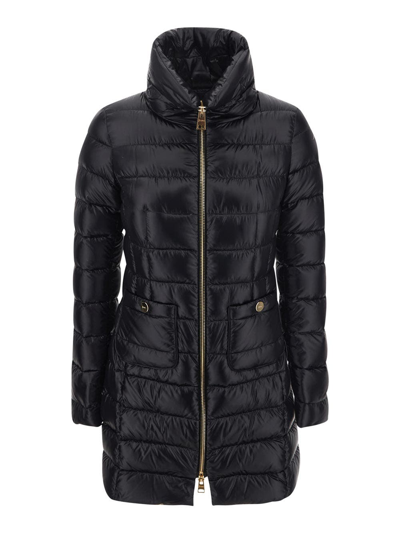 Herno Maria Long Down Jacket In Black Nylon In Black