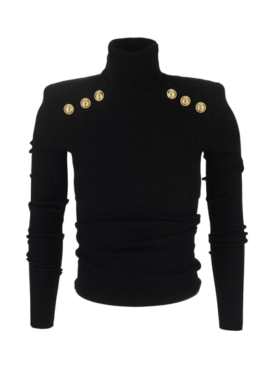 Shop Balmain Knitted Pullover With Goldtone Buttons In Black