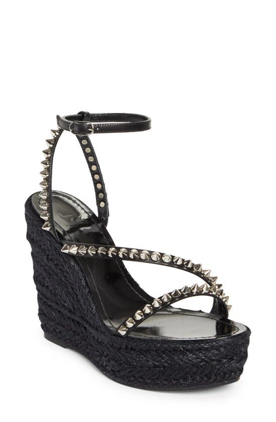 Mafaldina Zeppa Leather Espadrille Wedges in Black - Christian Louboutin