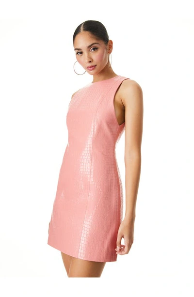 Shop Alice And Olivia Daven Croc Embossed Faux Leather Sheath Dress In Rose