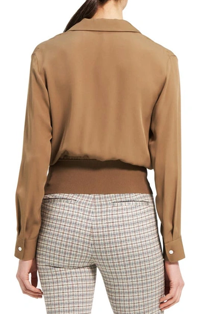 Shop Theory Wrap Front Silk Blouse In Truffle - D1a