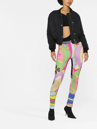 Shop Versace All-over Graphic-print Leggings In Rosa