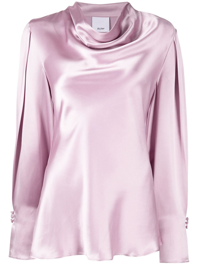 Shop Acler Long-sleeved Cowl-neck Blouse In Purple