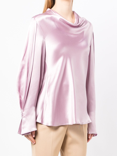 Shop Acler Long-sleeved Cowl-neck Blouse In Purple