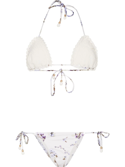 Shop Zimmermann Crochet Floral-print Bikini In White