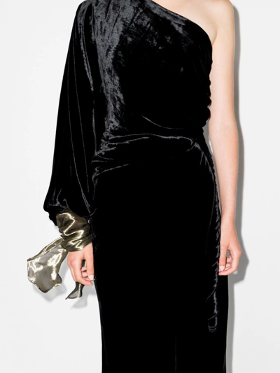 Shop Maria Lucia Hohan One-shoulder Silk Velvet Gown In Black