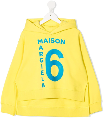 Shop Mm6 Maison Margiela Logo-print Cotton Hoodie In Yellow