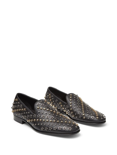 Shop Jimmy Choo Thame Star-studded Leather Loafers In Black