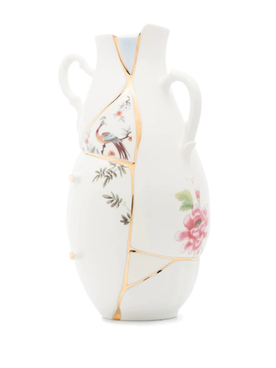 Seletti Kintsugi 24ct Yellow-gold Plated Porcelain Vase 32cm In White