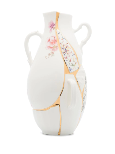 Seletti Kintsugi 24ct Yellow-gold Plated Porcelain Vase 32cm In White