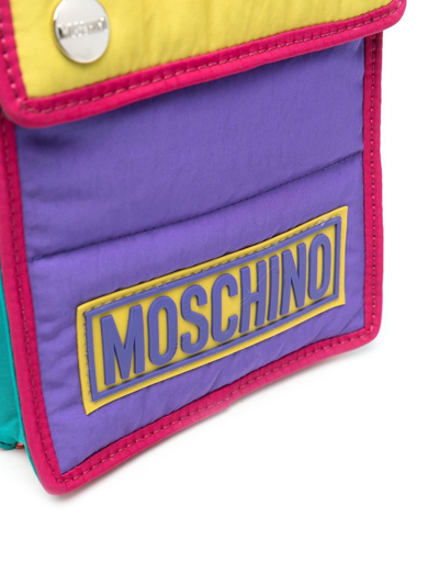 Shop Moschino Quilted Colour-block Messenger Bag In Purple