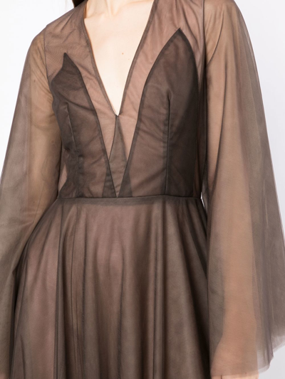 Costarellos Sheer-panel Evening Gown In Brown