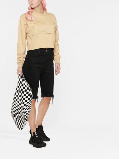 Gcds Logo Print Cropped Sweatshirt In Nude