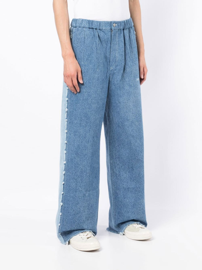 Shop Off Duty Mir Embroidered-logo Wide-leg Jeans In Blue
