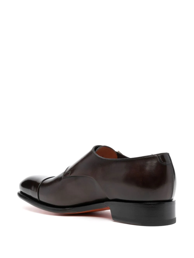 Shop Santoni Double-buckle Leather Monk Shoes In Braun