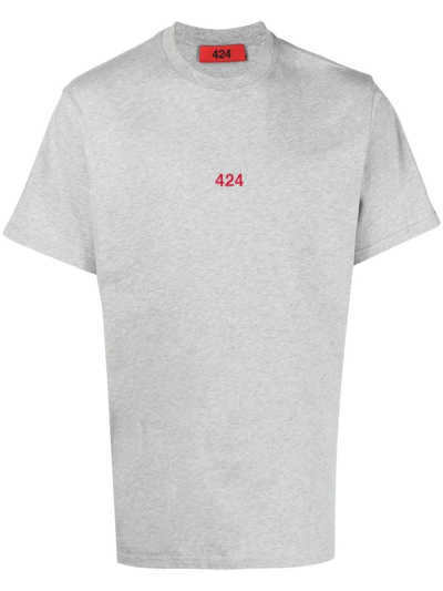 Shop 424 Embroidered Logo Cotton T-shirt In Grey