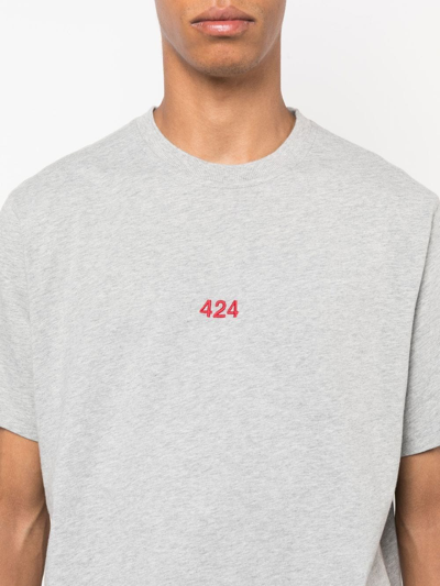 Shop 424 Embroidered Logo Cotton T-shirt In Grey