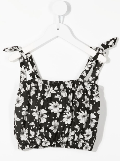 Little Bambah Floral-print Ruffled Vest In Schwarz