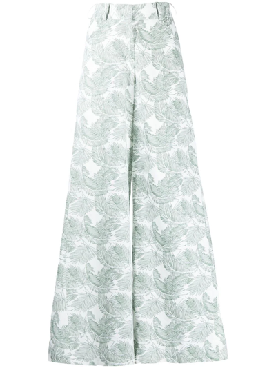 Shop Bambah Palm Leaf-print Wide-leg Trousers In Green