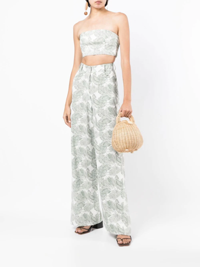 Shop Bambah Palm Leaf-print Wide-leg Trousers In Green