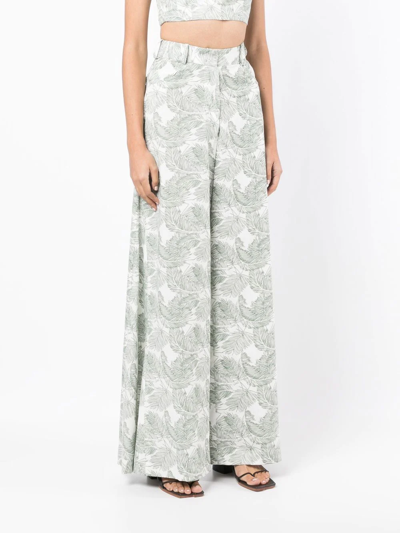 Shop Bambah Palm Leaf-print Wide-leg Trousers In Green