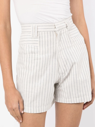 Shop Bambah High-waist Pinstripe Shorts In Blue