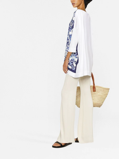 Dolce & Gabbana Silk Twill Crew-neck Pullover With Majolica Print In White