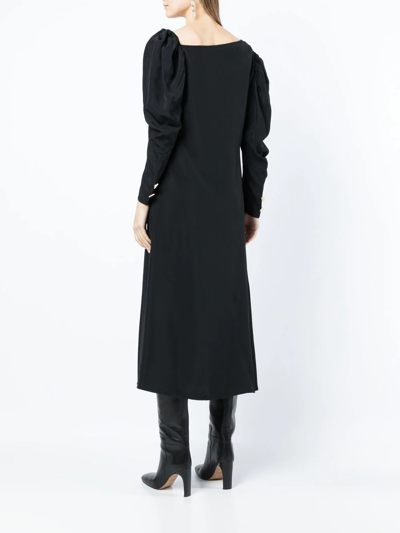 Shop Rejina Pyo Long-puff Sleeve Midi Dress In Black