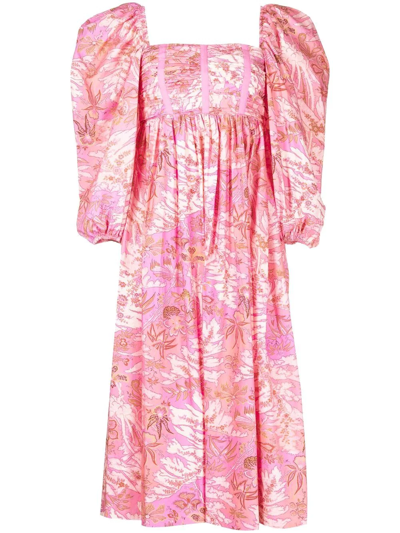 Shop Ulla Johnson Leilani Floral-print Midi Dress In Rosa
