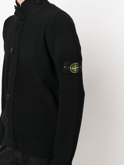 Shop Stone Island Compass-patch Knitted Cardigan In Black