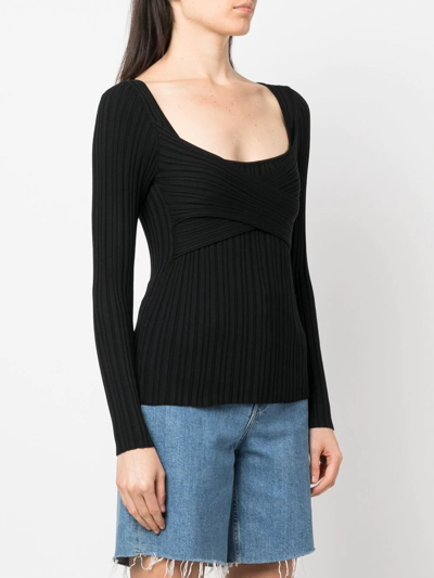 Shop Iro Wrap-design Ribbed Top In Schwarz