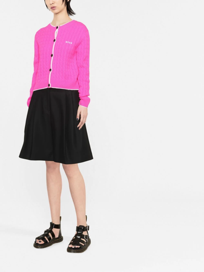 Shop Msgm Logo-embroidered Cable-knit Cardigan In Pink