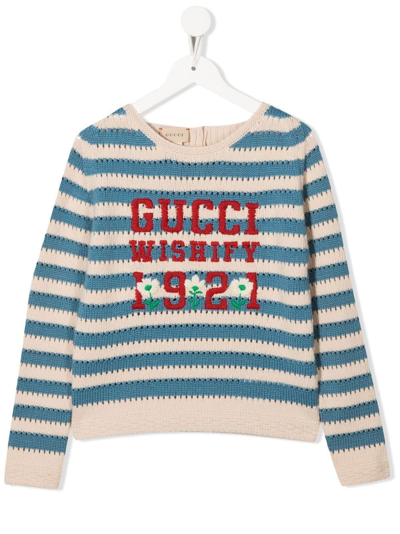 Shop Gucci Knitted Logo Sweater In Blau