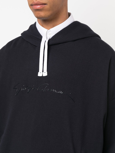 Shop Giorgio Armani Logo-print Cotton Hoodie In Blau