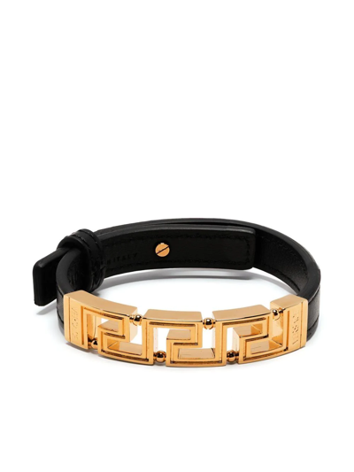 Shop Versace La Greca Paneled Bracelet In Schwarz