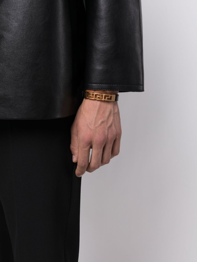Shop Versace La Greca Paneled Bracelet In Schwarz