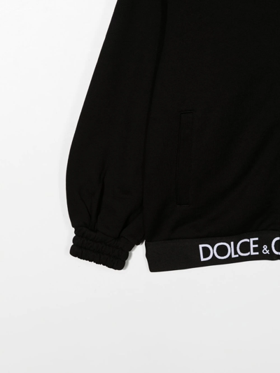 Shop Dolce & Gabbana Logo-trim Zip-up Hoodie In Schwarz