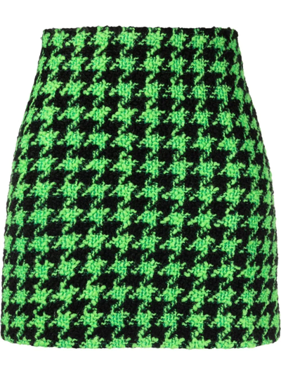 Msgm Houndstooth-print Wool Mini Skirt In Grün