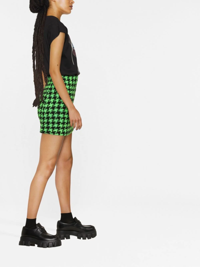 Msgm Houndstooth-print Wool Mini Skirt In Grün