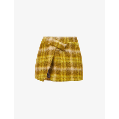 Shop Attico Check-print Slim-fit Woven Mini Skirt In Green Oil
